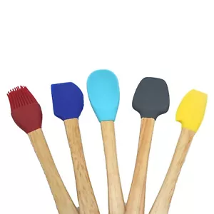 Spatulas Mini Multipurpose Silicone Utensils 5 Piece Bamboo Handle - Picture 1 of 7