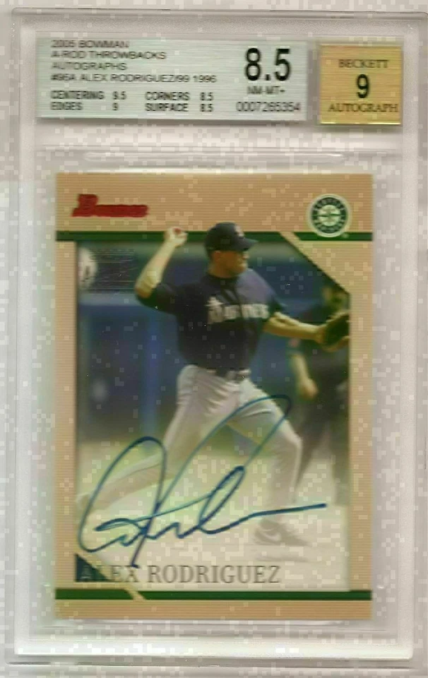 Bowman A-Rod Throwbacks 96A 2005 Alex Rodríguez autógrafo #19/99 BGS 8,5/9 automático Foto 1 de 1