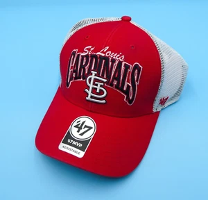 '47 Brand St. Louis Cardinals Trucker Hat Mens Red White Snapback Baseball Mesh - Picture 1 of 5