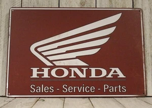 Letrero de hojalata Honda motocicletas venta piezas y servicio mecánico estilo rústico vintage - Imagen 1 de 4