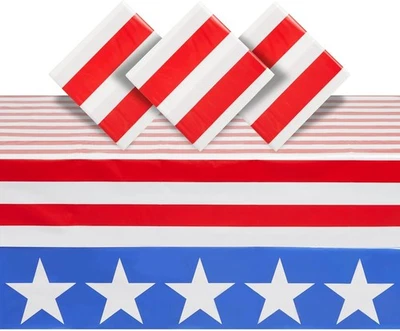 Paquete de 3 mesas de plástico bandera americana BLUE PANDA 54" X 108", azul, blanco, rojo  Foto 1 de 4