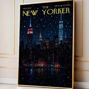 Vintage Christmas Snowy Night in New York Poster | Retro Holiday Wall Art - Picture 1 of 5