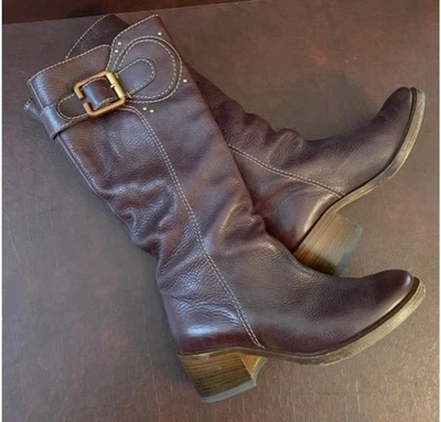 CHLOE Brown Pebbled Leather Paddington Tall Boots Size 7 - Image 1 of 4