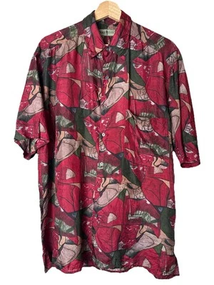 Camisa masculina vintage Robert Stock de seda M abstrata manga curta com botões - Imagem 1 de 4