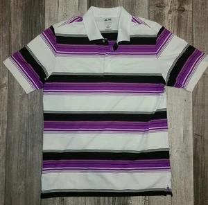 Adidas Pure Motion Golf Poloshirt Herren Medium Lila Weiß Streifen Ricky Fowler - Bild 1 von 5