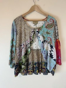 SACRED THREADS M Boho Patchwork Blumen Hippie Viskose TOP CARDIGAN JACKE Bluse - Bild 1 von 4