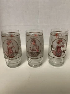 Lot: 3x Vintage 1970's Pepsi-Cola 16 oz Glass Gibson Girl Victorian Lady Frosted - Bild 1 von 12