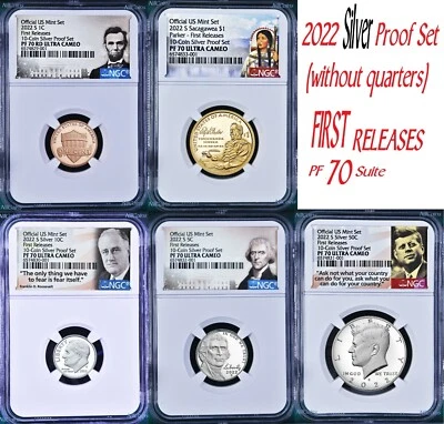 2022 US Mint 5 Coin Silver Proof SET Dime Cent Nickel $1 50c NGC PF70 FR - Image 1 of 4