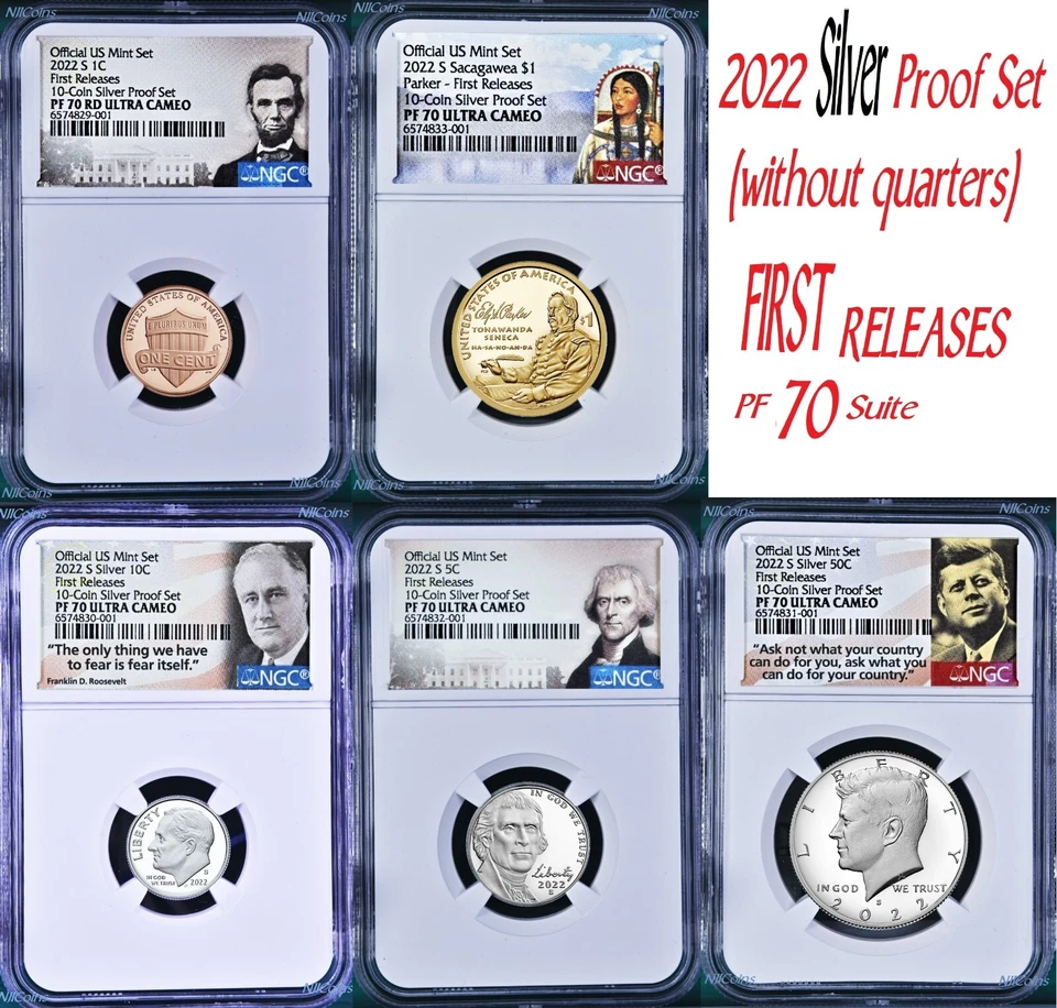2022 US Mint 5 Coin Silver Proof SET Dime Cent Nickel $1 50c NGC PF70 FR - Image 1 of 4