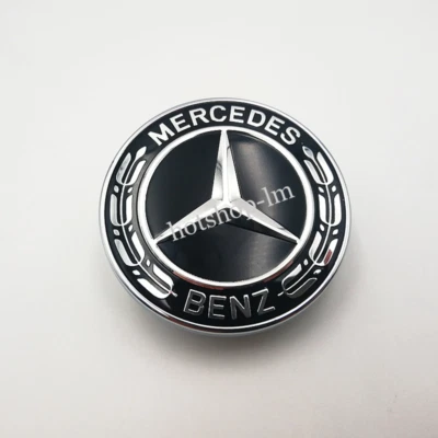 Emblem Classic Chrome Black Front Flat Laurel Wreath Badge For Mercedes AMG C E - Image 1 of 4