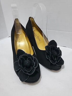 Taryn Rose Black Suede Pumps Open Toe Block Heel Open Toe Shoes Size 38.5 (US 8) - Image 1 of 4