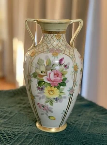 Nippon Morimura Hand Painted Large Pink Roses & Gold Vase Circa 1911-1921 - Picture 1 of 13