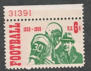 US. 1382. 6c. Intercollegiate Football, 100th ANNIV. Single w/Pl#. MNH. 1969 - Picture 1 of 2