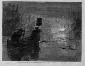 HUNTING SHINING DEER FROM CANOE IN ADIRONDACKS HUNTERS RIFLE CANDLE LIGHT PADDLE - Picture 1 of 1