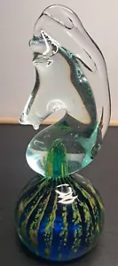 Mdina Horse Shaped Paperweight - Clear, Blue and Green Glass - Picture 1 of 3