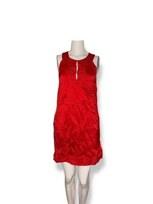 CALYPSO St. Barth Silk Shift Dress Sleeveless Pockets Embroidered Trim sz S Red - Image 1 of 4