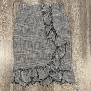 Rebecca Taylor Skirt Womens Size 4 Black And White Plaid Ruffle Skirt Holiday - Picture 1 of 9