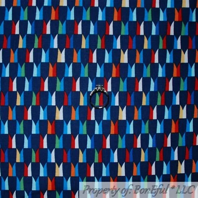 BonEful FABRIC FQ Cotton Quilt Navy Blue Bright Color Rainbow Flag Boy Stripe US — 第 1/4 张图片