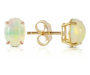 14k Solid Yellow Gold Stud Earrings with Natural Opals 0.90 CTW High Polished - Picture 1 of 5