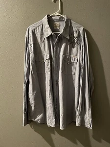 Lucky Brand Mens XXLChambray Pearl Snap Eagle Skull Honor Long Sleeve Shirt Top - Picture 1 of 11