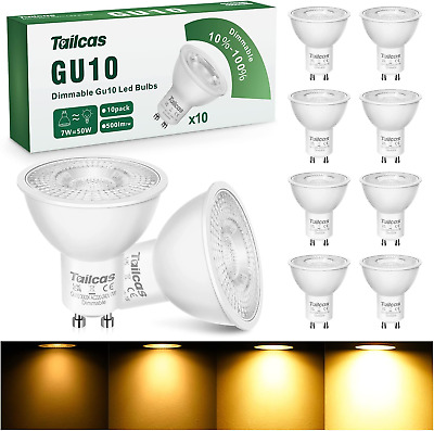 Tailcas GU10 LED Bulbs, Dimmable Warm White 3000K Light Bulb, 50W Halogen 7W 38°
