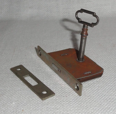 Original Antique Cabinet Lock ~ Working Key ~ Striker Plate  ~ Restoration Cover