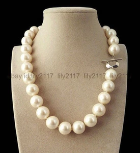 Genuine 14mm White South Sea Shell Pearl Round Beads Necklace 18'' - Picture 1 of 6