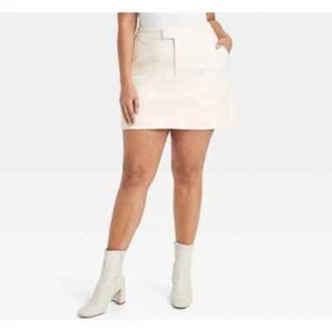 A New Day Cream Mini Skirt Faux Leather Size Large - Picture 1 of 1