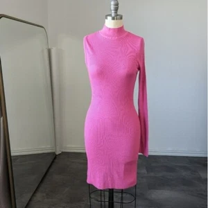 NEW Asos Knit Dress Pink 8 chic fall spring street One Sleeve Mock Neck Ribbed - Picture 1 of 6