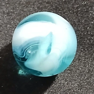 Akro Agate Onyx Glass Marble Light Blue Translucent Base White Spiral .638" - Image 1 of 4