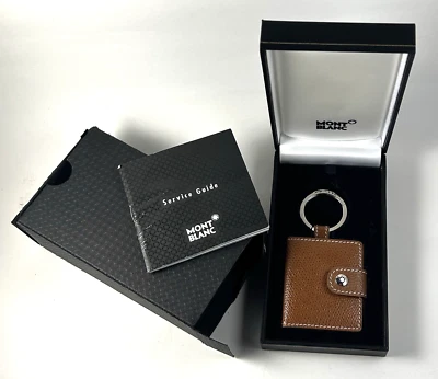 NOS MONTBLANC JEWELRY PHOTOFRAME KEY RING FOB LIGHT BROWN LEATHER & STEEL 8647 - Image 1 of 4