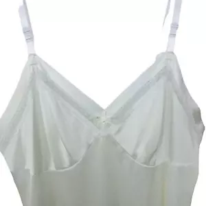 Vtg Lorraine Full Slip Antron Nylon 36T Womens Ivory Full V-Neck Lace Trim - Picture 1 of 6