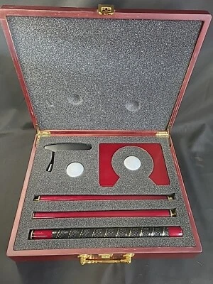 Executive Golf Travel Practice Putting Set in Wood Case w/ Putter, Hole & Balls - Image 1 of 3