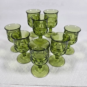 Set of 8 - Vintage Kings Crown Thumbprint Indiana Green Cordial Glasses - Picture 1 of 9