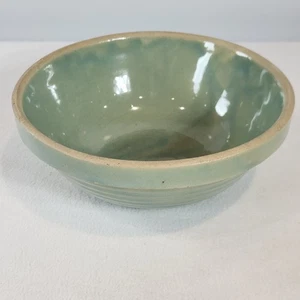 Antique Turquoise Aqua Glazed Pottery Beehive Ribbed 8"Wx3"H Mixing Batter Bowl - Picture 1 of 8