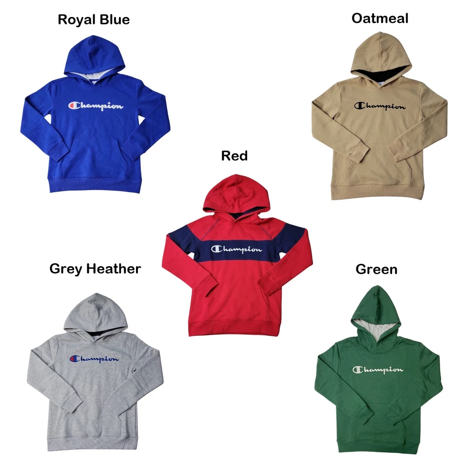 Sudadera con capucha pulóver polar con bolsillo canguro logotipo de Champion para niño Foto 1 de 1