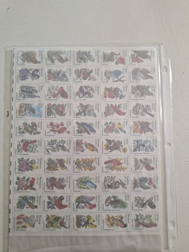EUA 1982 MNH ESTADO PÁSSAROS E FLORES .20c FOLHA DE SELOS DE 50 SCOTT #1953-2002 ROBIN - Imagem 1 de 1