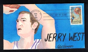 1991 Jerry West Hand-Painted Cachet by Elaine Thomson #9 of #10 FREE SHIPPING - Picture 1 of 2