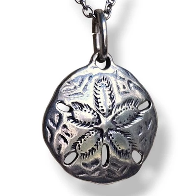 Collar colgante de dólar de arena de plata de ley joyería náutica de playa cadena de 18" Foto 1 de 4