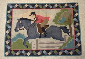 Claire Murray 100% Wool Handmade Rug Horse Rider Jumping Steeplechase - Picture 1 of 6