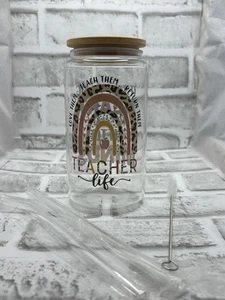Teacher Life Glas Dose Sipper mit Strohhalm & Deckel 16oz - Bild 1 von 3