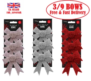 Christmas Tinsel Bow Tree Decoration - 3/9 Bows Choose Colour and Size - Bild 1 von 4