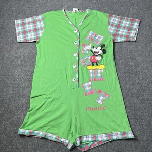 Vtg 1990s Mickey Mouse Disney Romper Womens M Green One Peice Bodysuit Pajamas - Picture 1 of 6