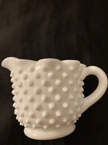 Fenton White Milk Glass Hobnail Creamer 3” Tall 6” Wide Vintage 1950s - Picture 1 of 12
