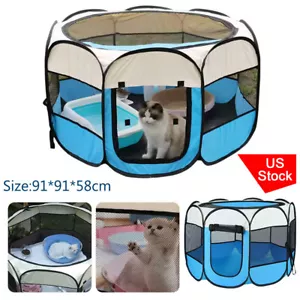 US Portable Pet Playpen Breathable Removable Mesh Exercise Kennel Dogs Cat Tent - Picture 1 of 18