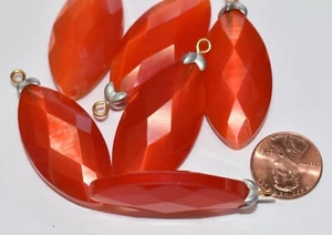 1  ORANGE FACETED GLASS TEAR DROP PENDANT BEAD  METAL BAIL   42mm x 20mm - Picture 1 of 3