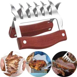 Stainless Steel BBQ Meat Shredder Claws with Wooden Handle Turkey Chicken Claws - Picture 1 of 16