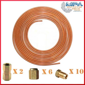 TUBO FRENO RAME 25 piedi 3/16" 4,76 mm - 2 GIUNTATORI & 10 DADI MASCHIO & 6 FEMMINA - Foto 1 di 2