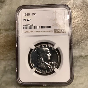 1958 Silver Proof Franklin Half Dollar PF67 - Picture 1 of 2