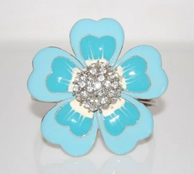 PULSERA BRAZALETE GRANDE CON ABRAZADERA DE METAL TONO PLATA ESMALTE AZUL AUDAZ Foto 1 de 4